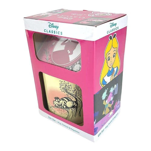 Disney Tasse, Untersetzer und Schlüsselanhänger Alice in Wunderland Vintage