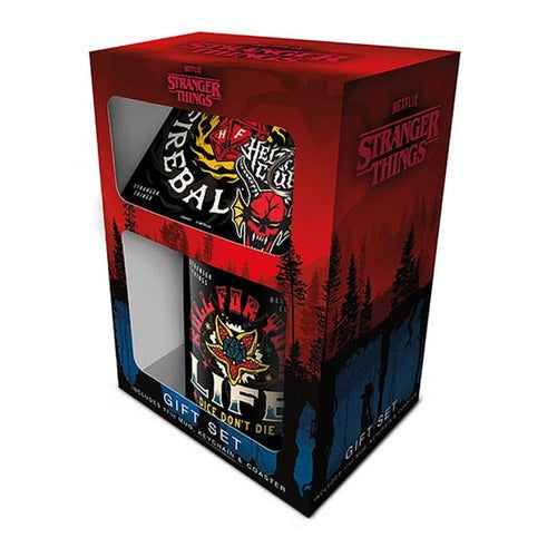 Stranger Things Tasse, Untersetzer und Schlüsselanhänger Set Hellfire