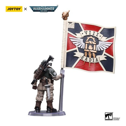 Warhammer 40k figurine 1/18 Astra Militarum Cadian Command Squad Veteran with Regimental Standard 12 cm