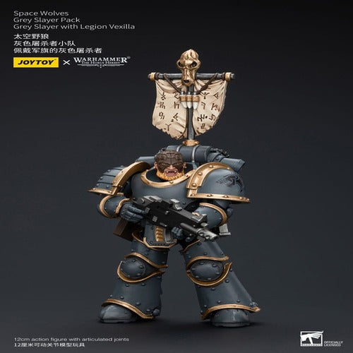 Warhammer The Horus Heresy figurine 1/18 Space Wolves Grey Slayer Pack Grey Slayer With Legion Vexilla 12 cm