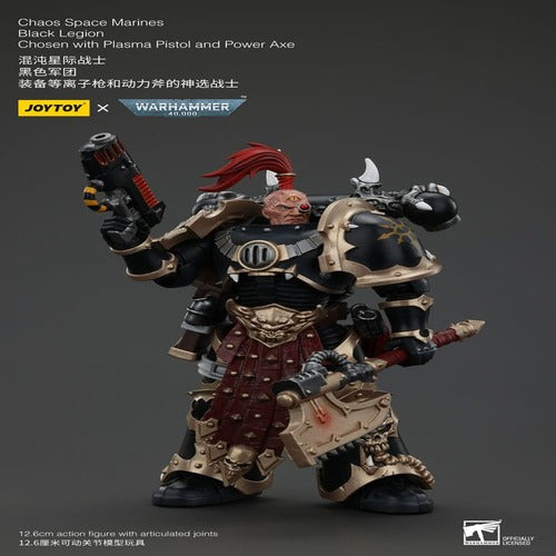 Warhammer 40k figurine Chaos Space Marines Black Legion Chosen with Plasma Pistol and Power Axe 20 cm