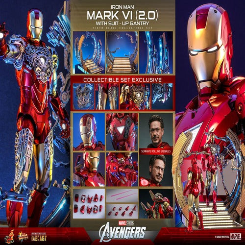 Les Avengers figurine Movie Masterpiece Diecast 1/6 Iron Man Mark VI (2.0) with Suit-Up Gantry 32 cm