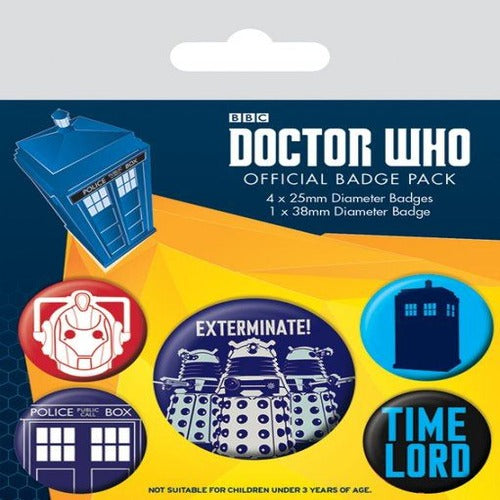Doctor Who pack 5 badges Exterminate