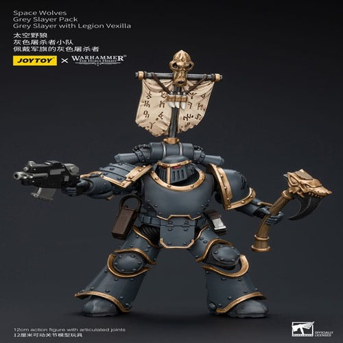 Warhammer The Horus Heresy figurine 1/18 Space Wolves Grey Slayer Pack Grey Slayer With Legion Vexilla 12 cm