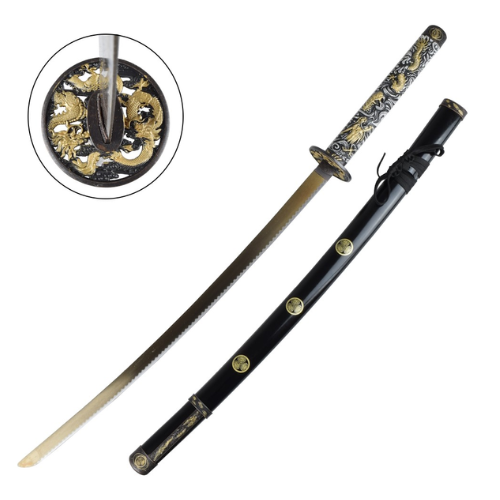Katana – Lame Dorée & Dragon Sculpté – Réplique Décorative