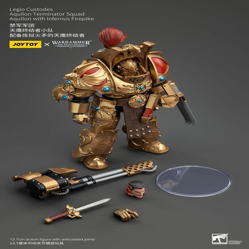Warhammer The Horus Heresy figurine 1/18 Legio Custodes Aquilon Terminator Squad Aquilon with Infernus Firepike 14 cm