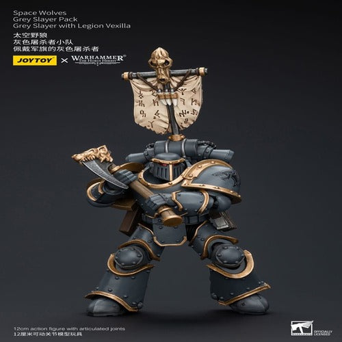 Warhammer The Horus Heresy figurine 1/18 Space Wolves Grey Slayer Pack Grey Slayer With Legion Vexilla 12 cm