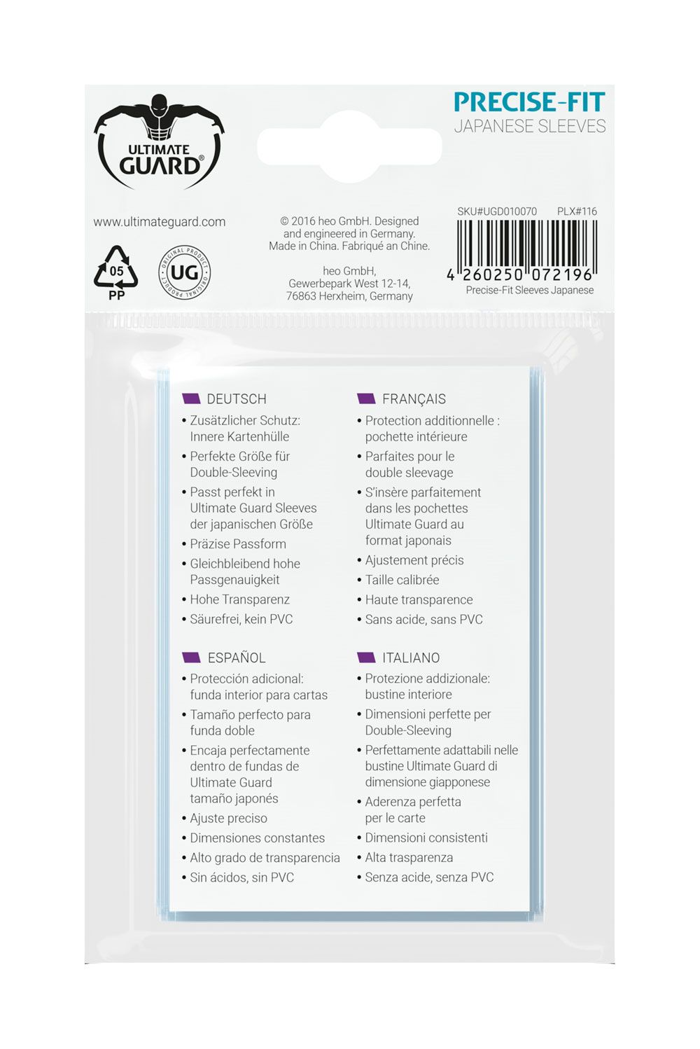 Ultimate Guard 100 pochettes Precise-Fit Sleeves format japonais Transparent