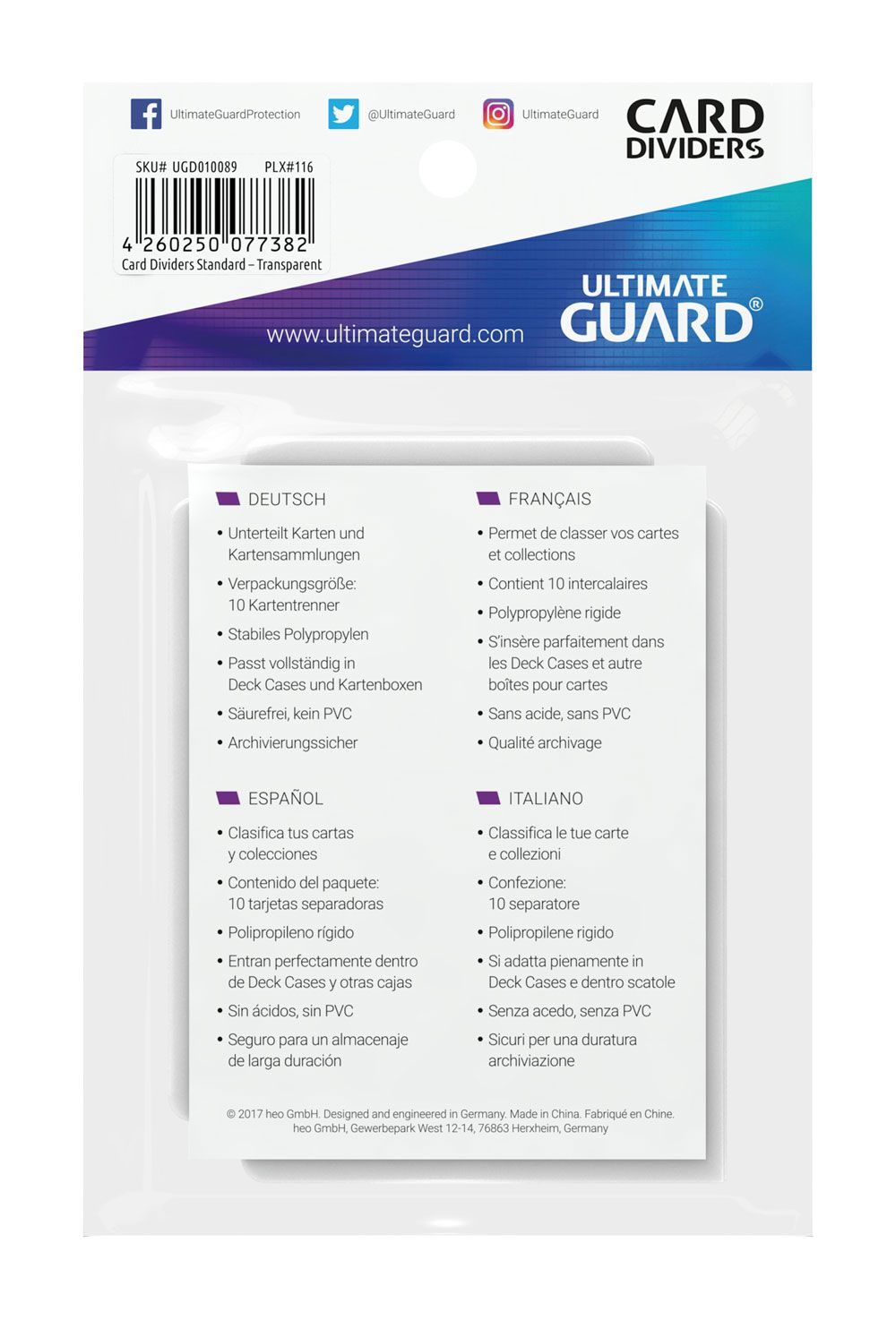 Ultimate Guard 10 intercalaires pour cartes Card Dividers taille standard Transparent (10)