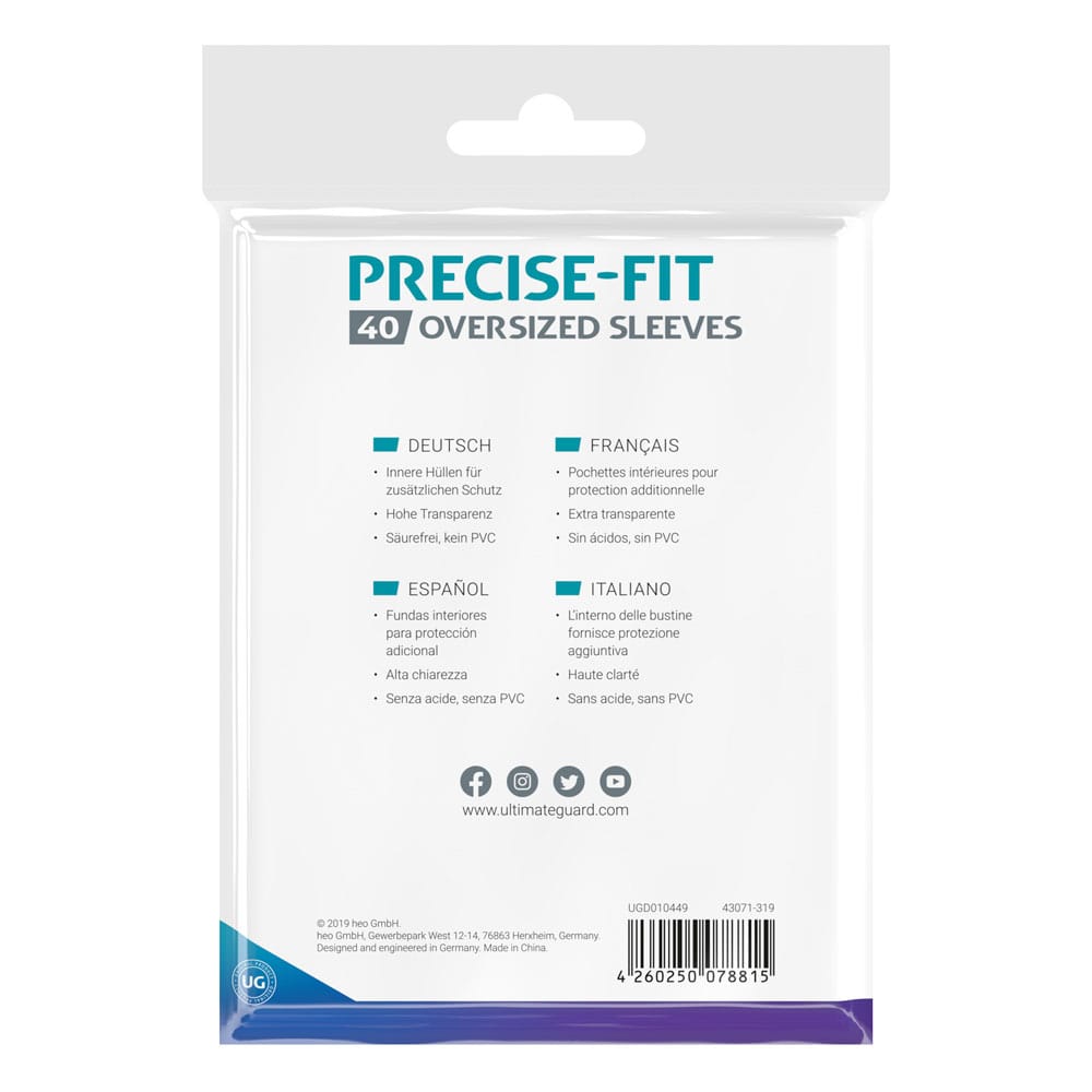 Ultimate Guard 40 pochettes Precise-Fit Sleeves taille Oversized Transparent