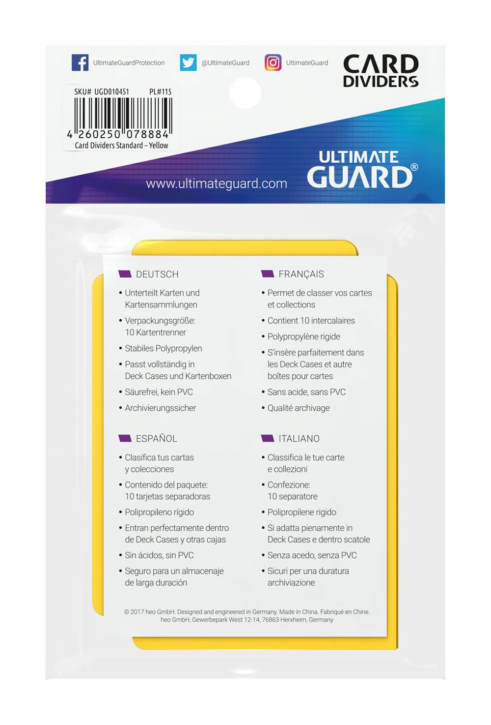Ultimate Guard 10 intercalaires pour cartes Card Dividers taille standard Jaune