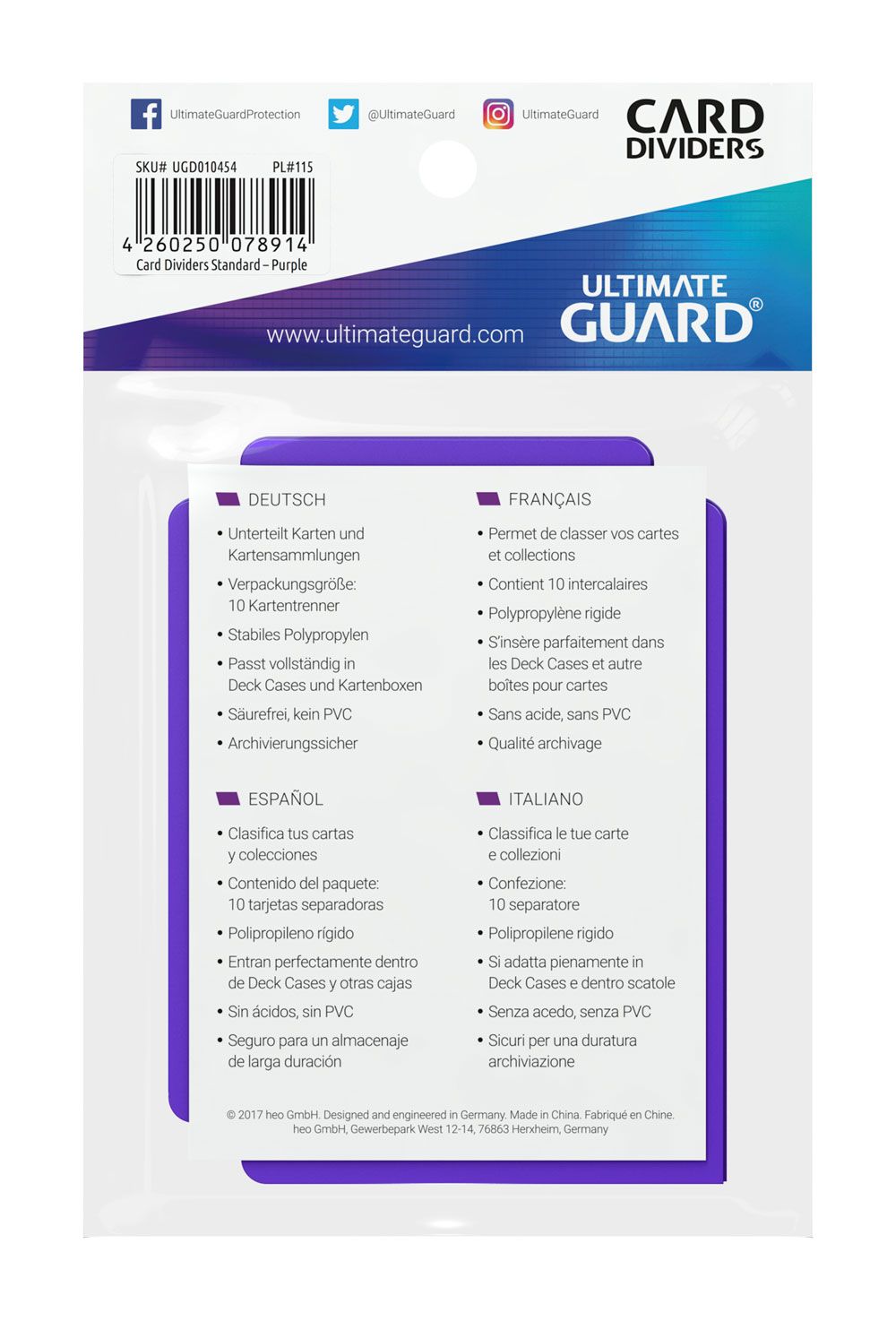 Ultimate Guard 10 intercalaires pour cartes Card Dividers taille standard Violet