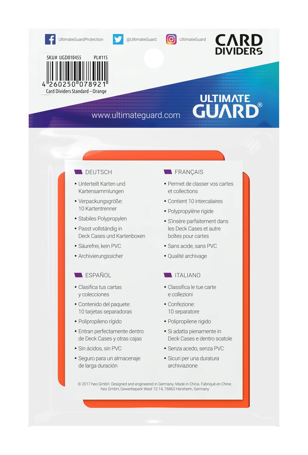 Ultimate Guard 10 intercalaires pour cartes Card Dividers taille standard Orange