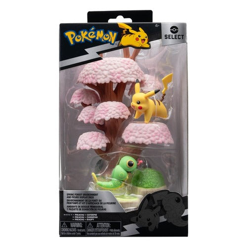 Pokémon figurines Environment Set Forêt de printemps & Chenipan & Pikachu 5 cm