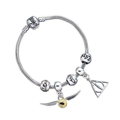 Harry Potter bracelet pour breloques plaqué argent Charm Set Deathly Hallows/Snitch/3 Spell Beads