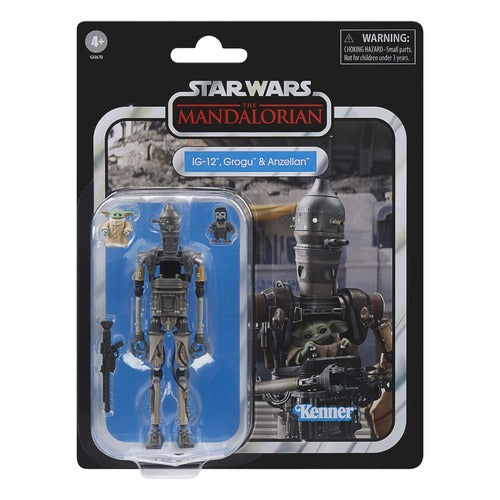 Star Wars: The Mandalorian Vintage Collection pack 3 figurines IG-12, Grogu & Anzellan 10 cm