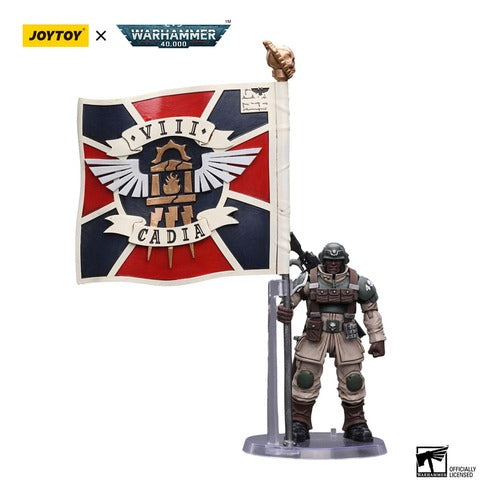 Warhammer 40k figurine 1/18 Astra Militarum Cadian Command Squad Veteran with Regimental Standard 12 cm
