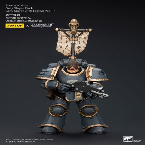 Warhammer The Horus Heresy figurine 1/18 Space Wolves Grey Slayer Pack Grey Slayer With Legion Vexilla 12 cm