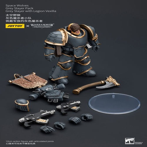 Warhammer The Horus Heresy figurine 1/18 Space Wolves Grey Slayer Pack Grey Slayer With Legion Vexilla 12 cm