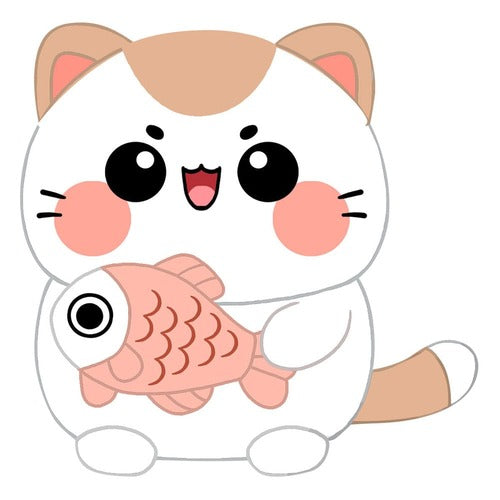 Funny Cat Peluche Cat with Fish 25 cm