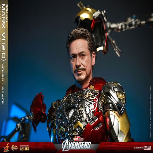 Les Avengers figurine Movie Masterpiece Diecast 1/6 Iron Man Mark VI (2.0) with Suit-Up Gantry 32 cm