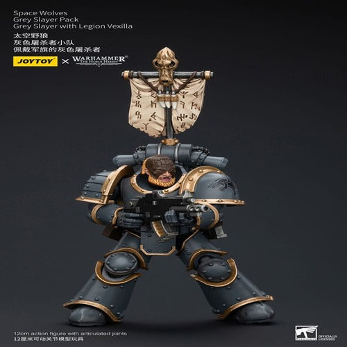 Warhammer The Horus Heresy figurine 1/18 Space Wolves Grey Slayer Pack Grey Slayer With Legion Vexilla 12 cm