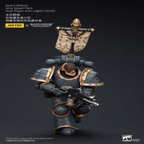 Warhammer The Horus Heresy figurine 1/18 Space Wolves Grey Slayer Pack Grey Slayer With Legion Vexilla 12 cm