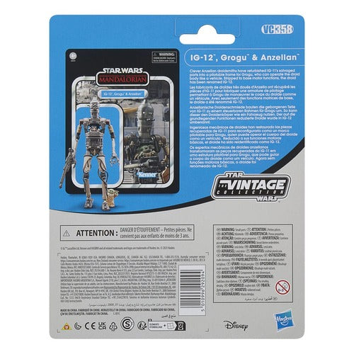 Star Wars: The Mandalorian Vintage Collection pack 3 figurines IG-12, Grogu & Anzellan 10 cm