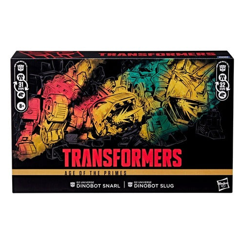Transformers Age of the Primes Leader Class figurines G2 Universe Dinobots Snarl & Slug 19 cm