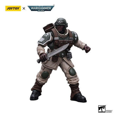 Warhammer 40k figurine 1/18 Astra Militarum Cadian Command Squad Veteran with Regimental Standard 12 cm