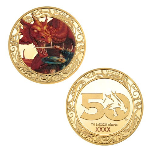 Dungeons & Dragons Sammelmünze 50th Anniversary with Colour Print 24k Gold Plated Edition 4 cm