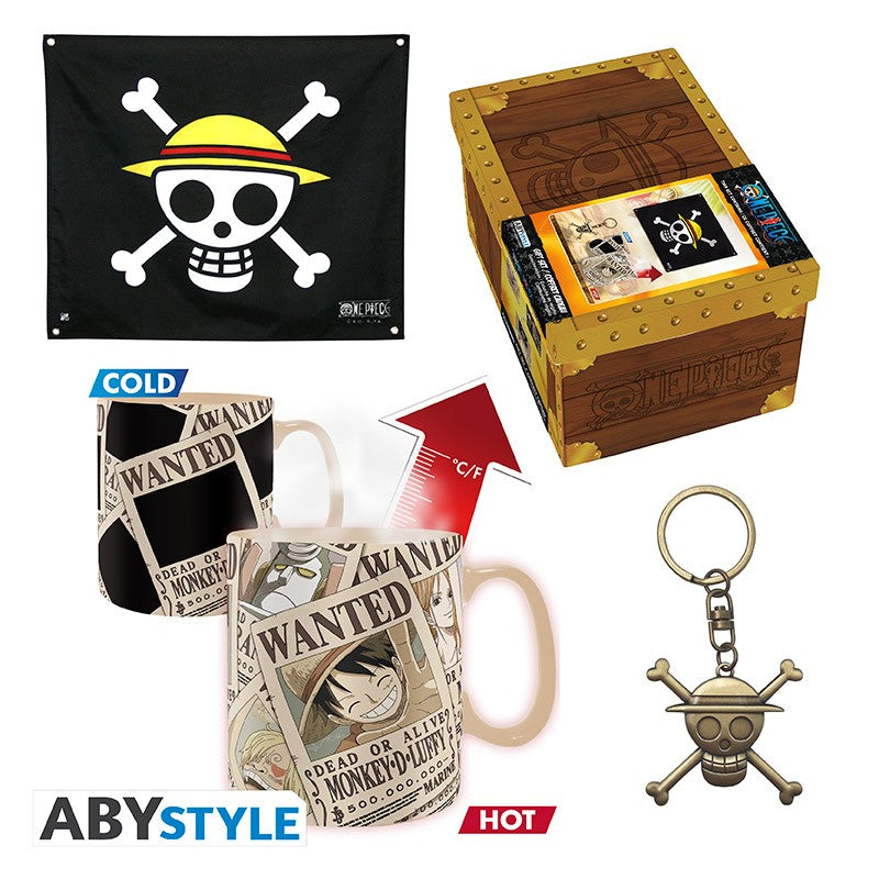 ONE PIECE Coffret cadeau premium Drapeau + Porte-clés 3D + Mug