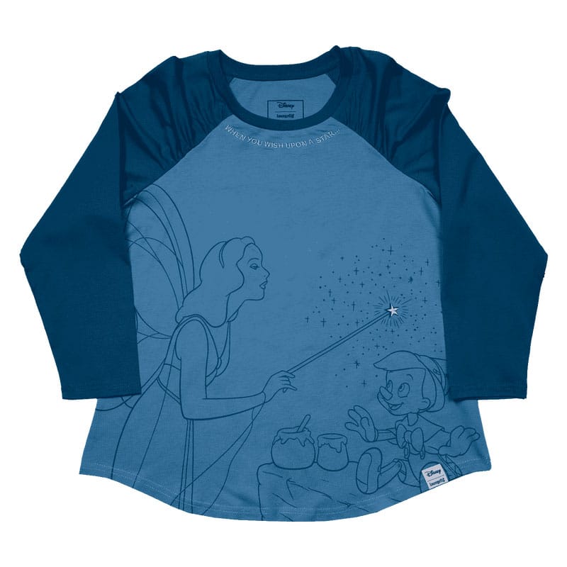 Pinocchio by Loungefly Tee T-Shirt Unisexe Blue Fairy Shirred Raglan (XL)