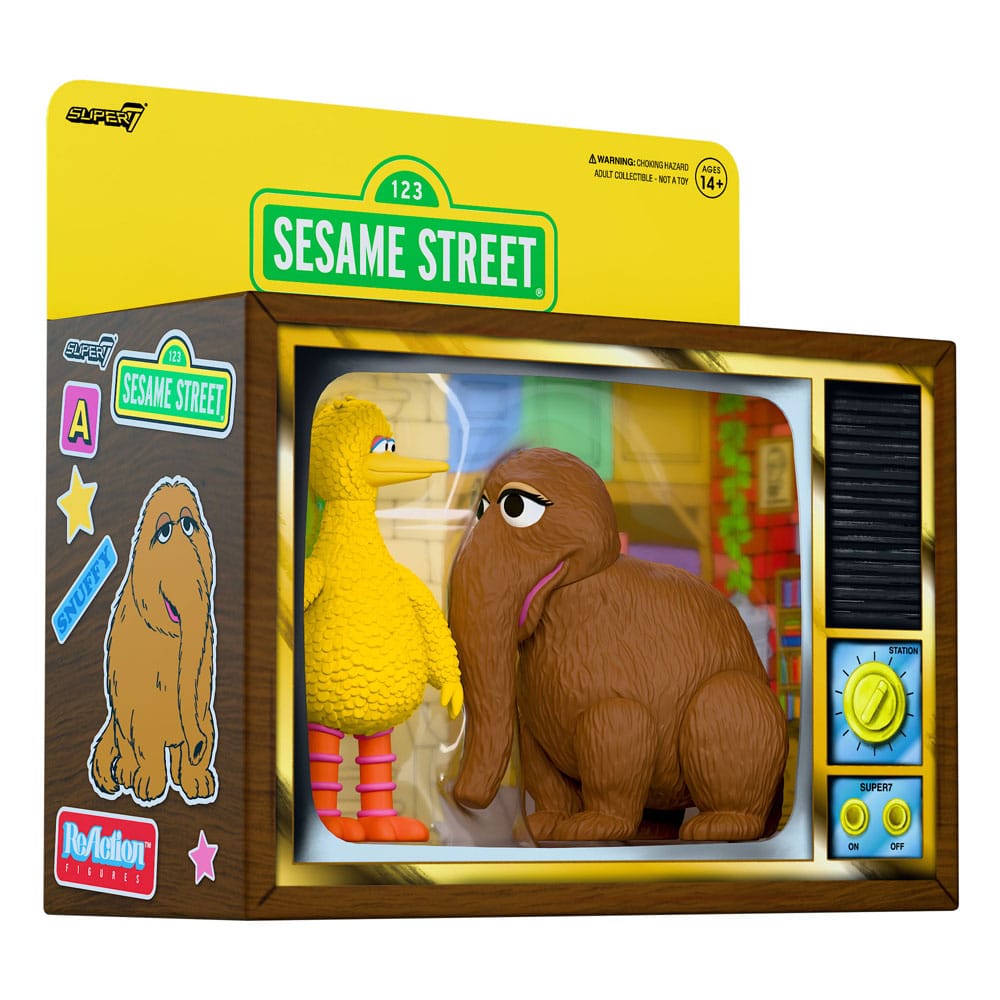 1, Rue Sésame pack 2 figurines ReAction Big Bird and Mr. Snuffleupagus 10 cm