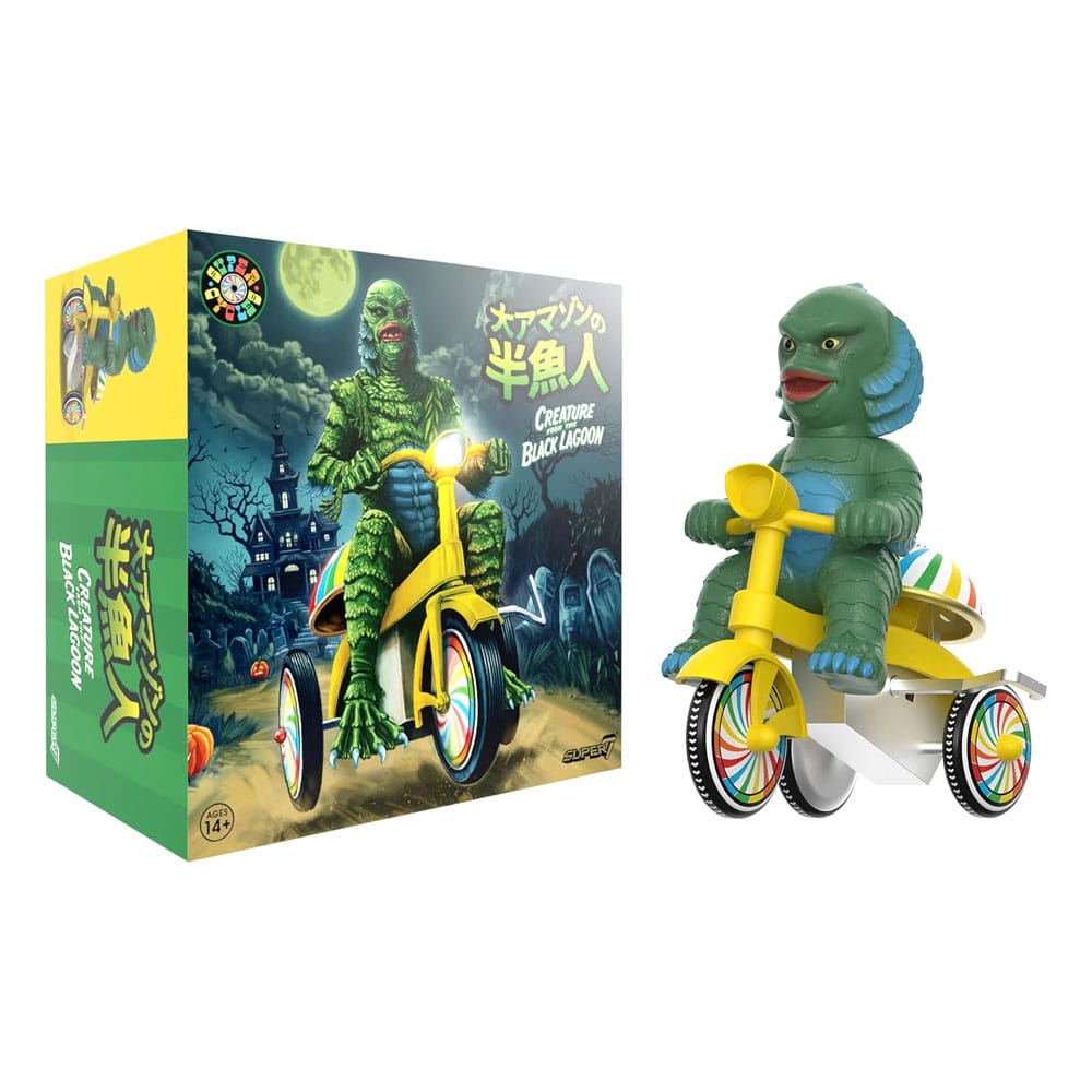 Universal Monsters figurine Super Cycles La Créature du Lagon Noir (Dark Green with Yellow Trike) 13 cm