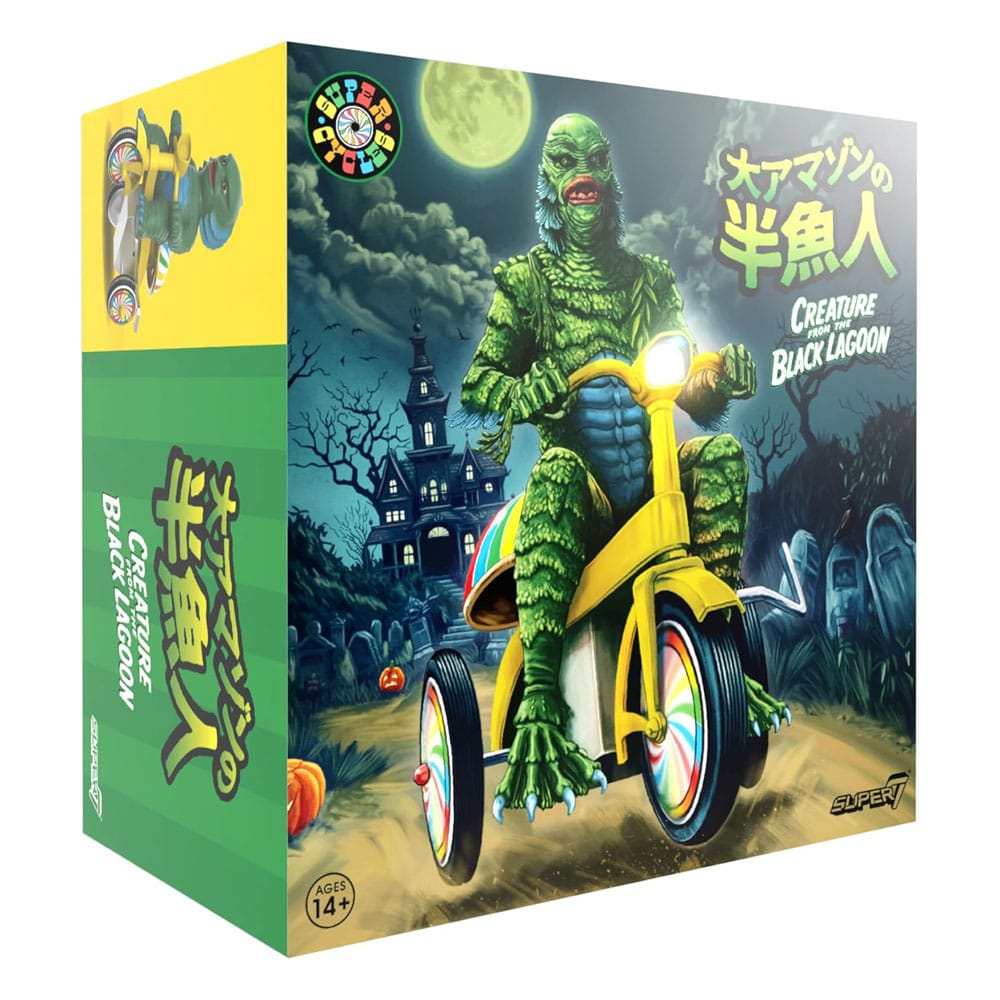 Universal Monsters figurine Super Cycles La Créature du Lagon Noir (Dark Green with Yellow Trike) 13 cm