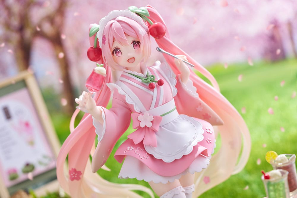 Hatsune Miku statuette PVC Newley Written Sakura Miku Japanese Cafe Ver. Reissue 18 cm