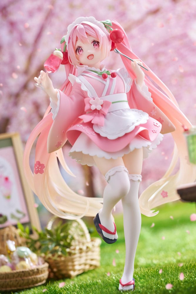 Hatsune Miku statuette PVC Newley Written Sakura Miku Japanese Cafe Ver. Reissue 18 cm