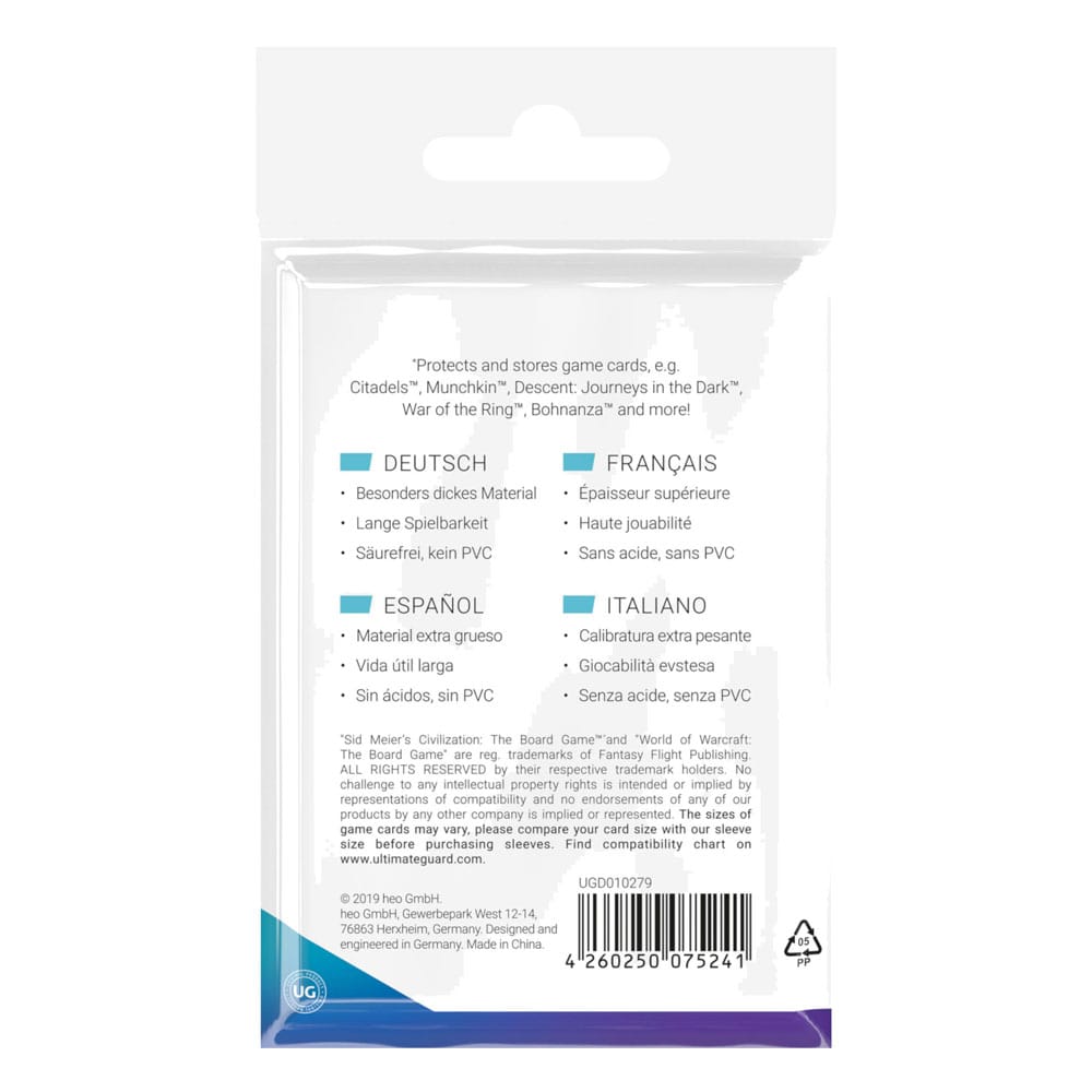 Ultimate Guard 60 pochettes Premium Soft Sleeves jeux de plateau américains standard format