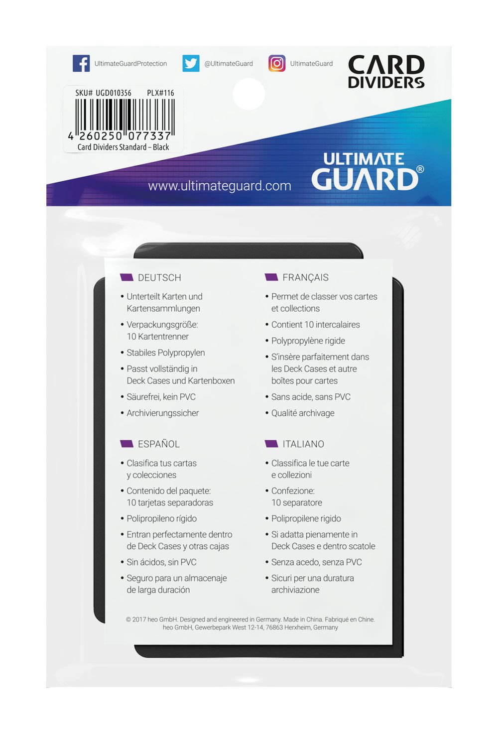 Ultimate Guard 10 intercalaires pour cartes Card Dividers taille standard Noir