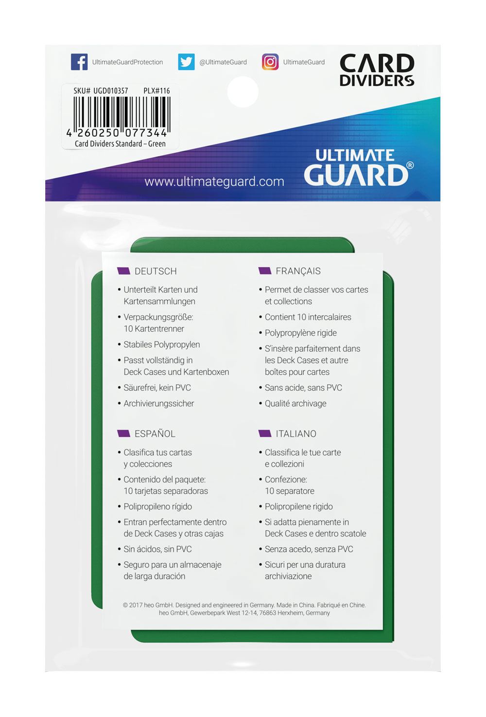 Ultimate Guard 10 intercalaires pour cartes Card Dividers taille standard Vert