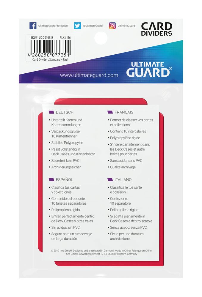 Ultimate Guard 10 intercalaires pour cartes Card Dividers taille standard Rouge
