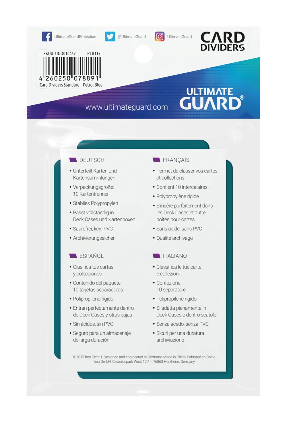 Ultimate Guard 10 intercalaires pour cartes Card Dividers taille standard Bleu Pétrole