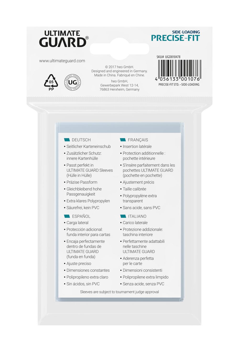 Ultimate Guard 100 pochettes Side-Loading Precise-Fit Sleeves taille standard Transparent