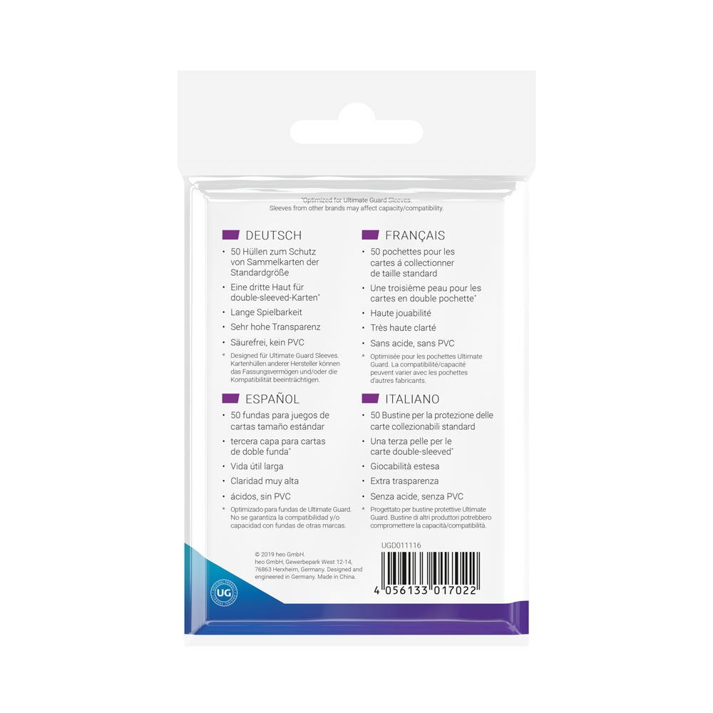 Ultimate Guard 50 pochettes Supreme UX 3rd Skin Sleeves taille standard Transparent